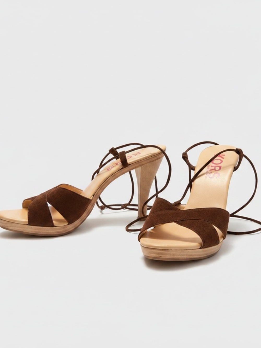 Y2K KORS Michael Kors Samba Lace-Up Heel Sandals | Chocolate Brown Suede Size 10